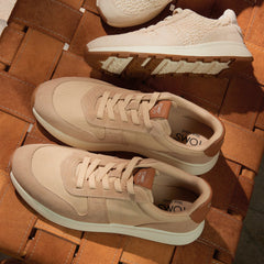 TRVL LITE Retro Runner Water Repellent Almond Twill and Leather Sneaker - Toms online