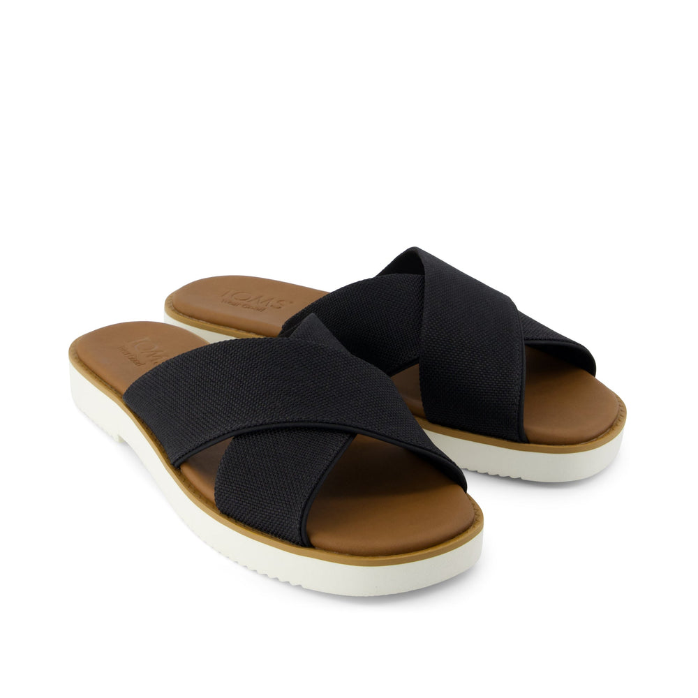 Mae Crossover Slide Sandal Black Heavy Canvas - Toms on sale