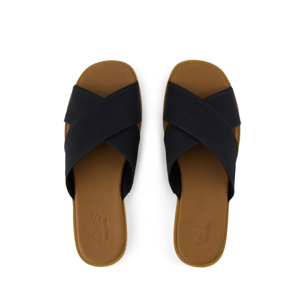 Mae Crossover Slide Sandal Black Heavy Canvas - Toms on sale