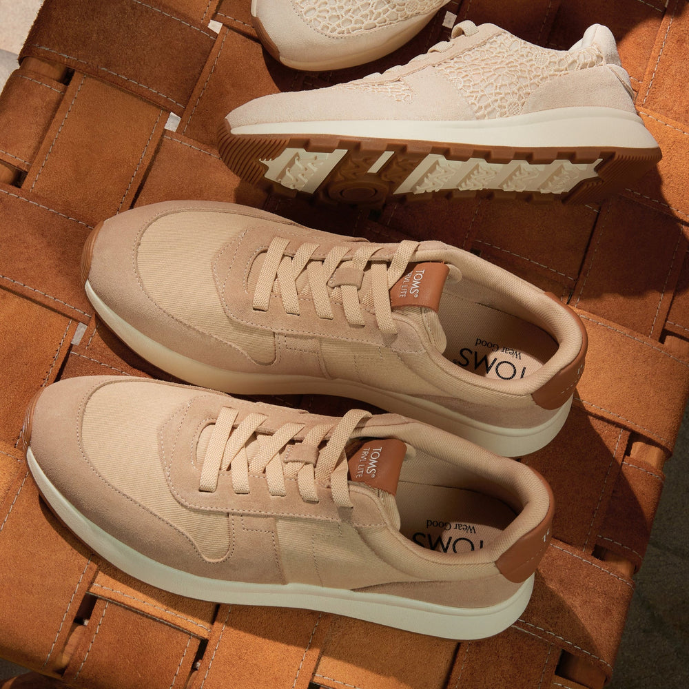 TRVL LITE Retro Runner Water Repellent Almond Twill and Leather Sneaker - Toms online