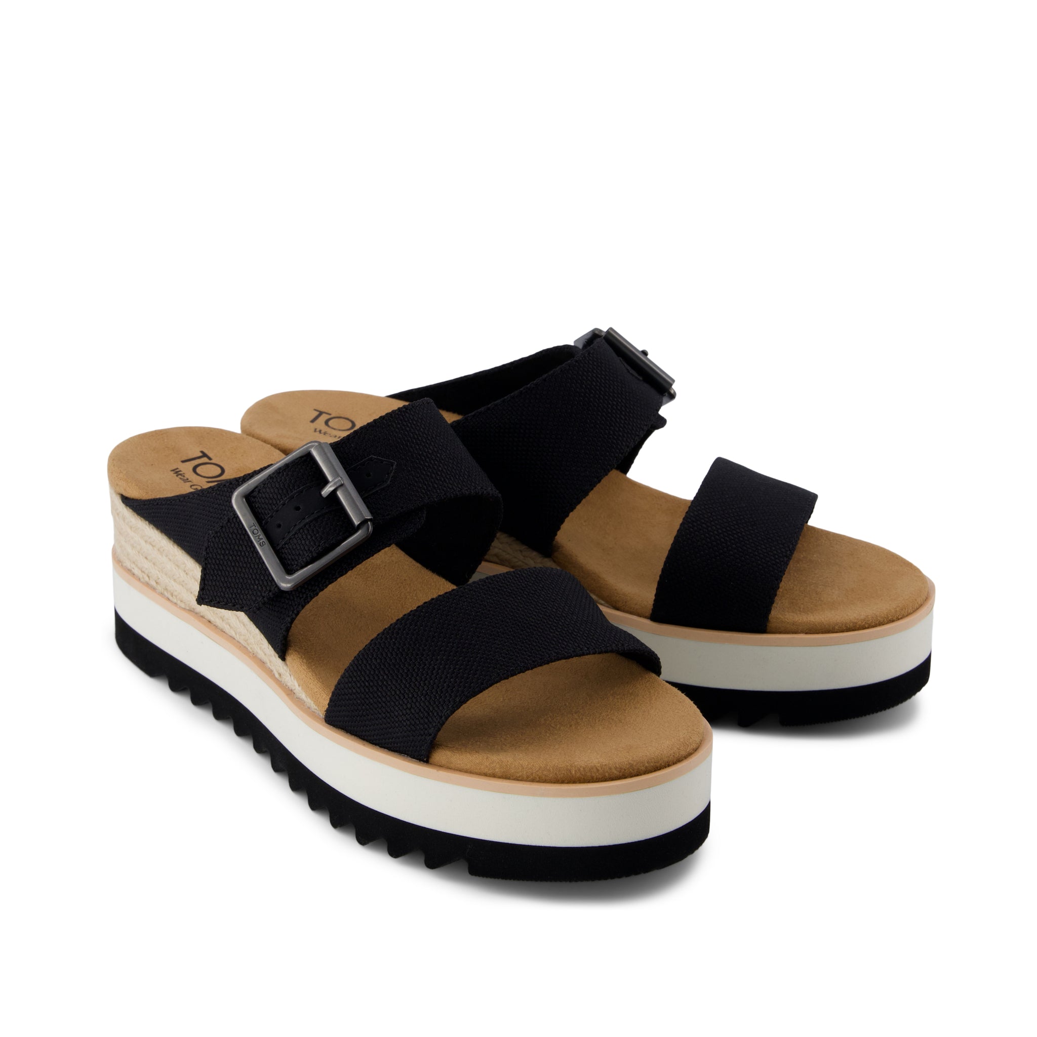 Diana Mule Buckle Wedge Sandal Black Heavy Canvas - Toms online